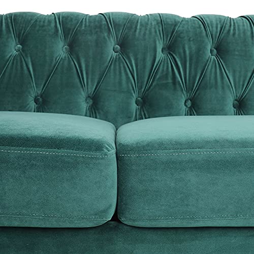 NOSGA Large Sofa, Modern 3 Seater Couch Furniture, Three-seat Sofa Classic Tufted Chesterfield Settee Sofa Tufted Back for Living Room (Green)