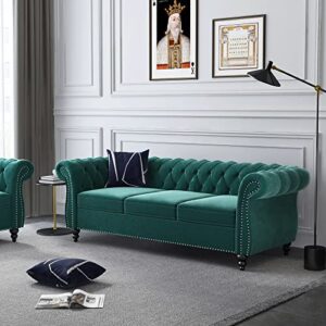 NOSGA Large Sofa, Modern 3 Seater Couch Furniture, Three-seat Sofa Classic Tufted Chesterfield Settee Sofa Tufted Back for Living Room (Green)