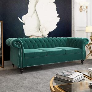 NOSGA Large Sofa, Modern 3 Seater Couch Furniture, Three-seat Sofa Classic Tufted Chesterfield Settee Sofa Tufted Back for Living Room (Green)