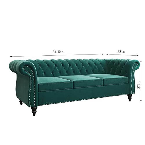 NOSGA Large Sofa, Modern 3 Seater Couch Furniture, Three-seat Sofa Classic Tufted Chesterfield Settee Sofa Tufted Back for Living Room (Green)