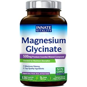 Magnesium Glycinate 500mg per Caps, 120 Veggie Caps, Chelated for Maximum Absorption, Non-GMO, NO Gluten Dairy & Soy, Supports Muscle, Joint, and Heart Health