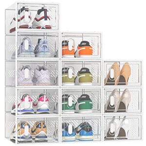 simpdiy shoe box, 12 pack shoe storage boxes clear plastic stackable, shoe organizer containers with lids for size 10