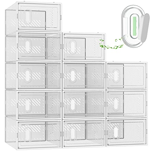 SIMPDIY Shoe Box, 12 Pack Shoe Storage Boxes Clear Plastic Stackable, Shoe Organizer Containers with Lids for Size 10