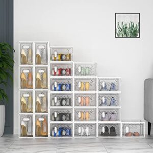 SIMPDIY Shoe Box, 12 Pack Shoe Storage Boxes Clear Plastic Stackable, Shoe Organizer Containers with Lids for Size 10