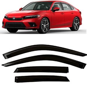 Smoke Tinted Tape-On Side Window Visor Deflectors Rain Guards for Honda Civic Sedan 2022 - 2023 Lx Ex Si Hpt Sport Touring