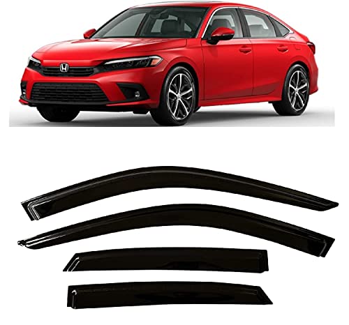 Smoke Tinted Tape-On Side Window Visor Deflectors Rain Guards for Honda Civic Sedan 2022 - 2023 Lx Ex Si Hpt Sport Touring