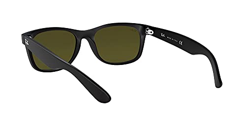 Ray-Ban RB2132 New Wayfarer Square Sunglasses, Rubber Black/Grey Mirror Blue, 55 mm