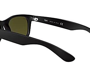 Ray-Ban RB2132 New Wayfarer Square Sunglasses, Rubber Black/Grey Mirror Blue, 55 mm