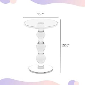 BTLSWI Acrylic Side Table, 16 x16 x 23 inches, Round Accent Pedestal End Tables, Acrylic Furniture Modern Clear Lucite Table for Living Room Bedroom Small Spaces, Easy Assembly