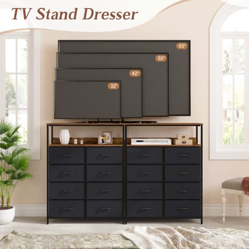 LYNCOHOME 8 Drawer Dresser for Bedroom, Fabric Dresser with Shelves, Chest of Drawers for Bedroom, Closet, Clothes, Storage Tower with Sturdy Steel Frame, Wood Top, Fabric Drawers