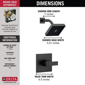 Delta Faucet Ara 14 Series Single-Function Shower Trim Kit with Single-Spray H2Okinetic Shower Head, Matte Black T14267-BL (Valve Not Included)