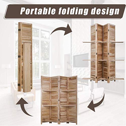 Room Dividers and Folding Privacy Screens 4 Panel 69 Inch Tall Portable Room Seperating Divider w/ 3 Display Shelves Solid Wood Room Partitions and Dividers Freestanding for Home, Office, Restaurant