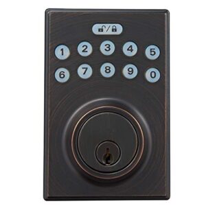 amazon basics contemporary electronic keypad deadbolt doot lock, keyed entry, oil rubbed bronze