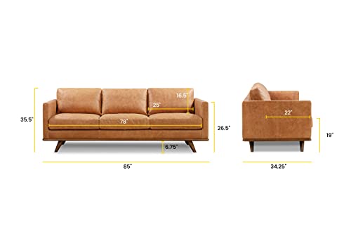 POLY & BARK Nolita Sofa in Full-Grain Pure-Aniline Italian Leather, Cognac Tan