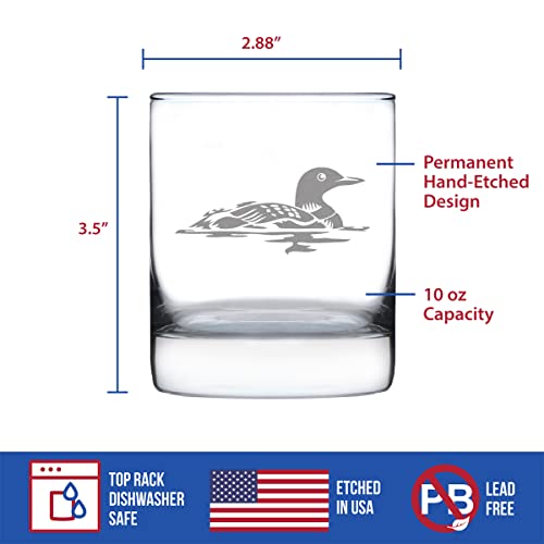 Loon Whiskey Rocks Glass - Fun Bird Themed Gifts and Decor for Men & Women - 10.25 Glasses