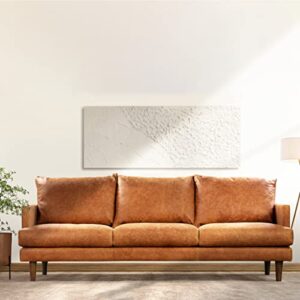 poly & bark girona leather couch – 88-inch leather sofa with tufted back – full grain leather couch with feather-down topper on seating surfaces – pure-aniline italian leather – cognac tan