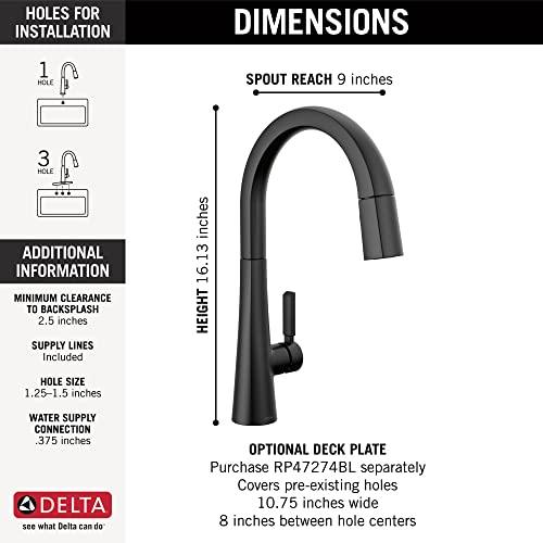 Delta Faucet Monrovia Matte Black Kitchen Faucet Black, Kitchen Faucets with Pull Down Sprayer, Kitchen Sink Faucet, Faucet for Kitchen Sink, Magnetic Docking Spray Head, Matte Black 9191-BL-DST