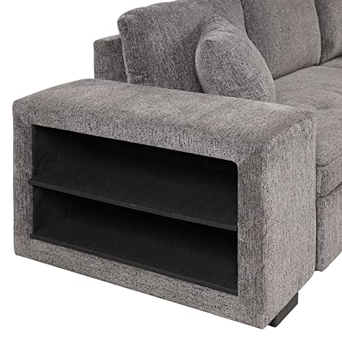 Merax 104" L-Shape 3 Seat Reversible Sectional Sofa Couch with Pull Out Bed, Sleeper Sofa with Storage Chaise and 2 Stools for Living Room Furniture Set