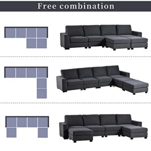 Merax 3 Pieces Upholstered U-Shaped Sectional Sofa Sets with Removable Ottomans for Living Room, Gray(New)