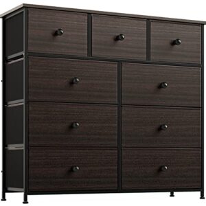 REAHOME 9 Drawer Dresser for Bedroom Faux Leather Chest of Drawers Closets Large Capacity Organizer Tower Steel Frame Wooden Top Living Room Entryway Office (Rustic Brown) RZP9B1