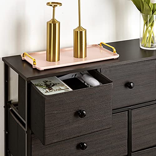 REAHOME 9 Drawer Dresser for Bedroom Faux Leather Chest of Drawers Closets Large Capacity Organizer Tower Steel Frame Wooden Top Living Room Entryway Office (Rustic Brown) RZP9B1