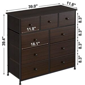 REAHOME 9 Drawer Dresser for Bedroom Faux Leather Chest of Drawers Closets Large Capacity Organizer Tower Steel Frame Wooden Top Living Room Entryway Office (Rustic Brown) RZP9B1