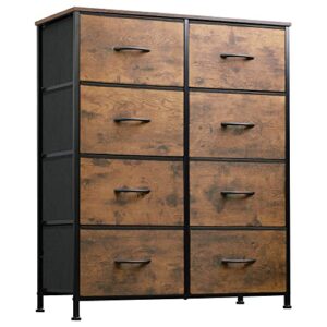 wlive fabric dresser for bedroom, tall dresser with 8 drawers, storage tower with fabric bins, double dresser, chest of drawers for closet, living room, hallway, dorm, rustic brown wood grain print