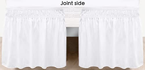 Biscaynebay Wrap Around Bed Skirts for Queen Beds 15 Inches Drop, White Elastic Dust Ruffles Easy Fit Wrinkle & Fade Resistant Silky Luxurious Fabric Solid Machine Washable