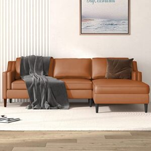 mjkone leather sectional sofa couch, luxurious sectional couches for living room, l shaped couch sofas with optional right facing style/unique stress design/easy to assemble (cognac tan)