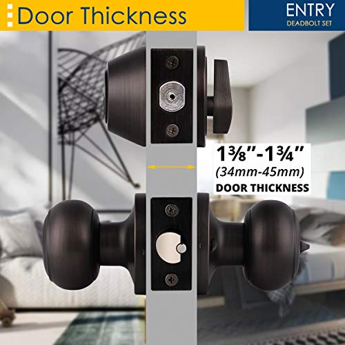 4 Pack Entry Door Knob and Deadbolt Set, Keyed Alike Oil Rubbed Bronze Exterior Door Knob with Single Cylinder Deadbolt Lock Set, Front Door Knob and Deadbolt for Entrance and Office Door