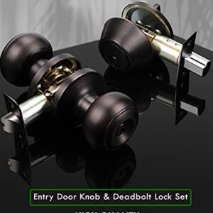 4 Pack Entry Door Knob and Deadbolt Set, Keyed Alike Oil Rubbed Bronze Exterior Door Knob with Single Cylinder Deadbolt Lock Set, Front Door Knob and Deadbolt for Entrance and Office Door