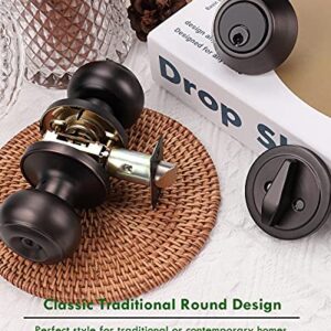 4 Pack Entry Door Knob and Deadbolt Set, Keyed Alike Oil Rubbed Bronze Exterior Door Knob with Single Cylinder Deadbolt Lock Set, Front Door Knob and Deadbolt for Entrance and Office Door