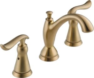 delta faucet linden widespread bathroom faucet 3 hole, gold bathroom faucet, diamond seal technology, metal drain assembly, champagne bronze 3594-czmpu-dst