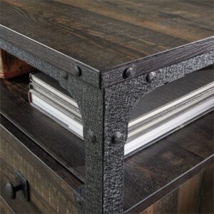 Sauder Steel River Wood and Metal L-Desk with Drawers, Carbon Oak Finish
