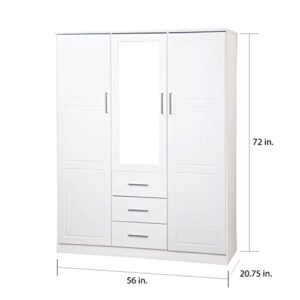 Palace Imports Cosmo Solid Wood 3-Door Wardrobe/Armoire/Closet with Mirror and 3 Drawers, Java. Additional Shelves Sold Separately.