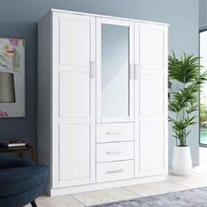 Palace Imports Cosmo Solid Wood 3-Door Wardrobe/Armoire/Closet with Mirror and 3 Drawers, Java. Additional Shelves Sold Separately.