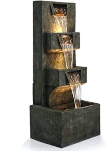 gardenfans outdoor garden water fountains with led lights indoor modern floor-standing fountain for garden, patio, porch, yard and home art decor