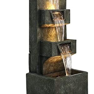 Gardenfans Outdoor Garden Water Fountains with LED Lights Indoor Modern Floor-Standing Fountain for Garden, Patio, Porch, Yard and Home Art Decor