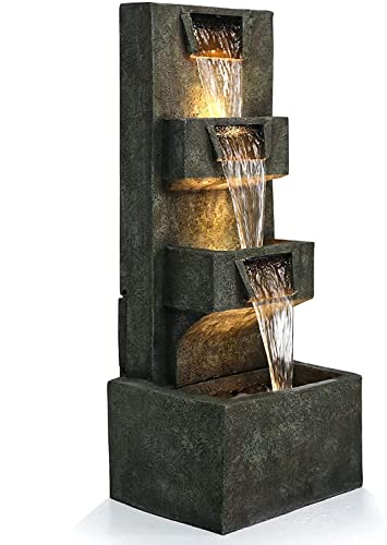 Gardenfans Outdoor Garden Water Fountains with LED Lights Indoor Modern Floor-Standing Fountain for Garden, Patio, Porch, Yard and Home Art Decor