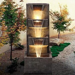 Gardenfans Outdoor Garden Water Fountains with LED Lights Indoor Modern Floor-Standing Fountain for Garden, Patio, Porch, Yard and Home Art Decor