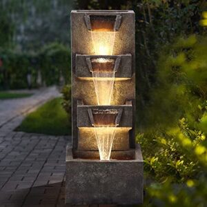 Gardenfans Outdoor Garden Water Fountains with LED Lights Indoor Modern Floor-Standing Fountain for Garden, Patio, Porch, Yard and Home Art Decor