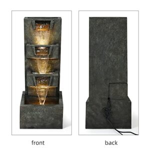 Gardenfans Outdoor Garden Water Fountains with LED Lights Indoor Modern Floor-Standing Fountain for Garden, Patio, Porch, Yard and Home Art Decor