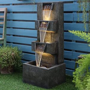 Gardenfans Outdoor Garden Water Fountains with LED Lights Indoor Modern Floor-Standing Fountain for Garden, Patio, Porch, Yard and Home Art Decor