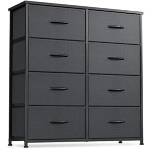 cubicubi dresser for bedroom, 8 drawer storage organizer tall wide dresser for bedroom hallway, sturdy steel frame wood top, black grey