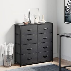 CubiCubi Dresser for Bedroom, 8 Drawer Storage Organizer Tall Wide Dresser for Bedroom Hallway, Sturdy Steel Frame Wood Top, Black Grey