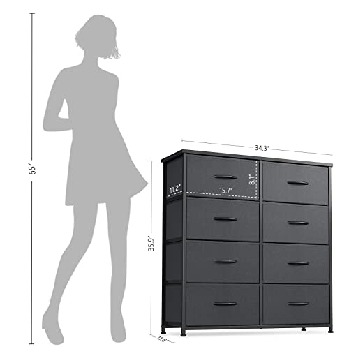 CubiCubi Dresser for Bedroom, 8 Drawer Storage Organizer Tall Wide Dresser for Bedroom Hallway, Sturdy Steel Frame Wood Top, Black Grey