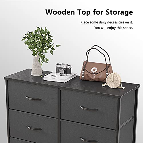 CubiCubi Dresser for Bedroom, 8 Drawer Storage Organizer Tall Wide Dresser for Bedroom Hallway, Sturdy Steel Frame Wood Top, Black Grey