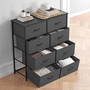 CubiCubi Dresser for Bedroom, 8 Drawer Storage Organizer Tall Wide Dresser for Bedroom Hallway, Sturdy Steel Frame Wood Top, Black Grey