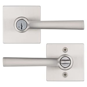 Kwikset 97402-827 Montreal Keyed Entry Lever, Featuring Microban, Satin Nickel, 2 Handle