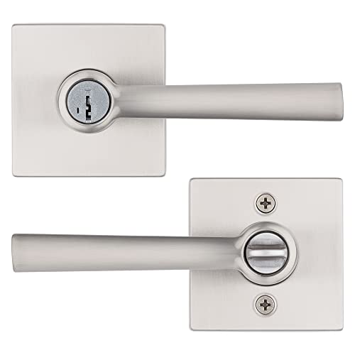 Kwikset 97402-827 Montreal Keyed Entry Lever, Featuring Microban, Satin Nickel, 2 Handle